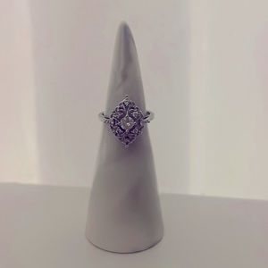 Elliptic Clear Crystal Star Gemstone Silver Costume Jewelry Ring Size 6